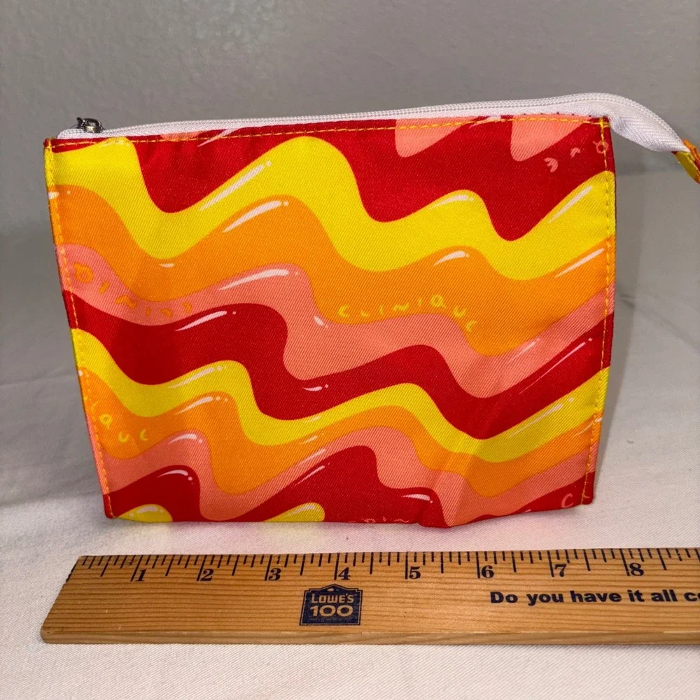 Clinique Cosmetic Bag Pouch Vibrant Wavy Pattern Makeup Organizer‎ Zipper Pouch